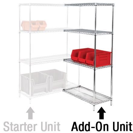 48 x 24 x 74" - 4 Shelf Wire Shelving Add-On Unit