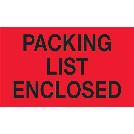 3 x 5" - "Packing List Enclosed" (Fluorescent Red) Labels