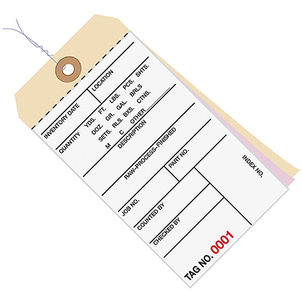 6 <span class='fraction'>1/4</span> x 3 <span class='fraction'>1/8</span>" - (10000-10499) Inventory Tags 3 Part Carbonless #8 - Pre-Wired